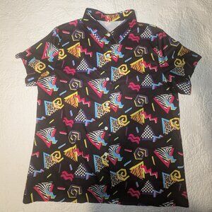 Bold 80s-Inspired Geometric Print Button-Up Blouse – Standout Style!